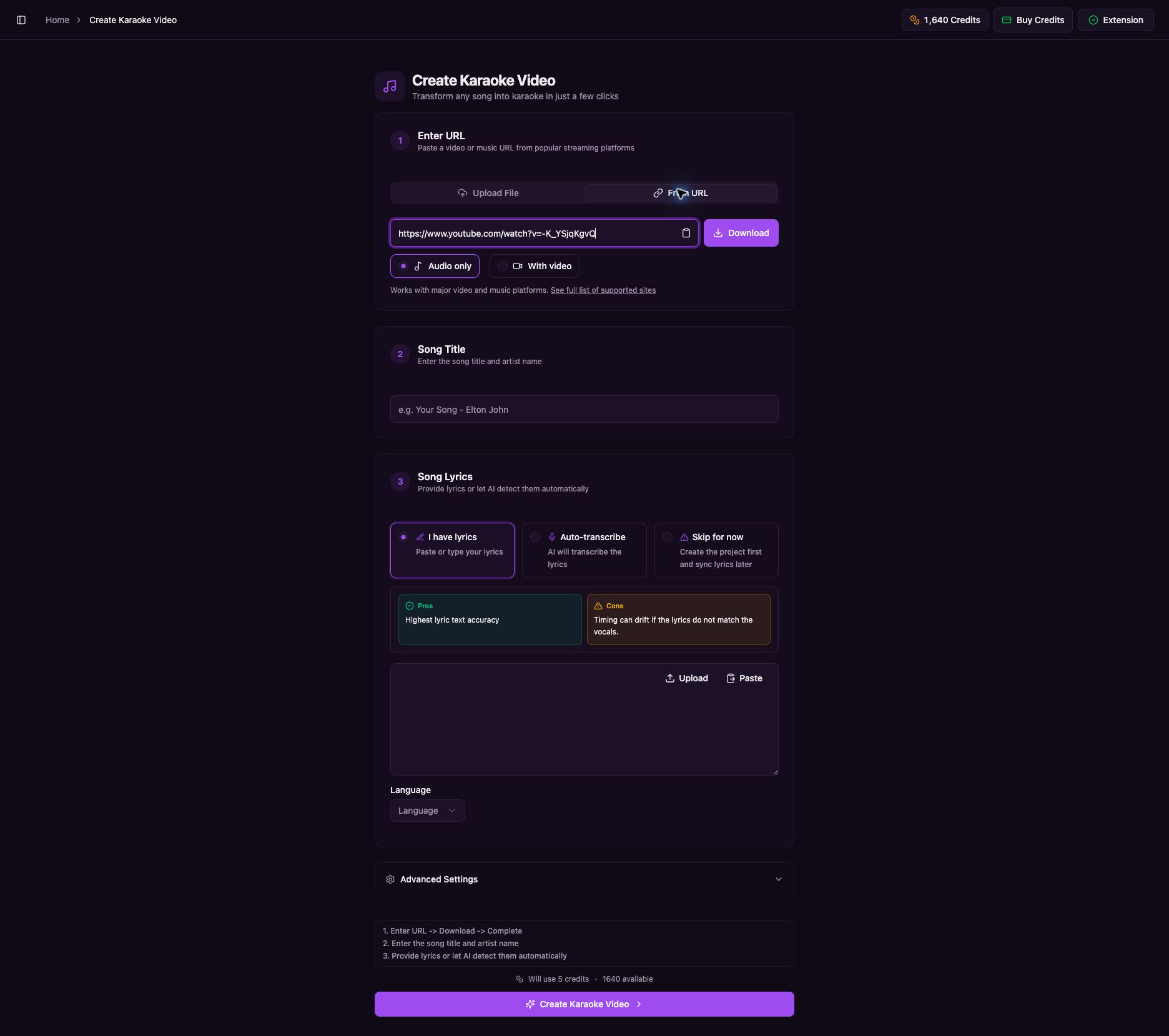 Youka Online From URL form with a public video URL