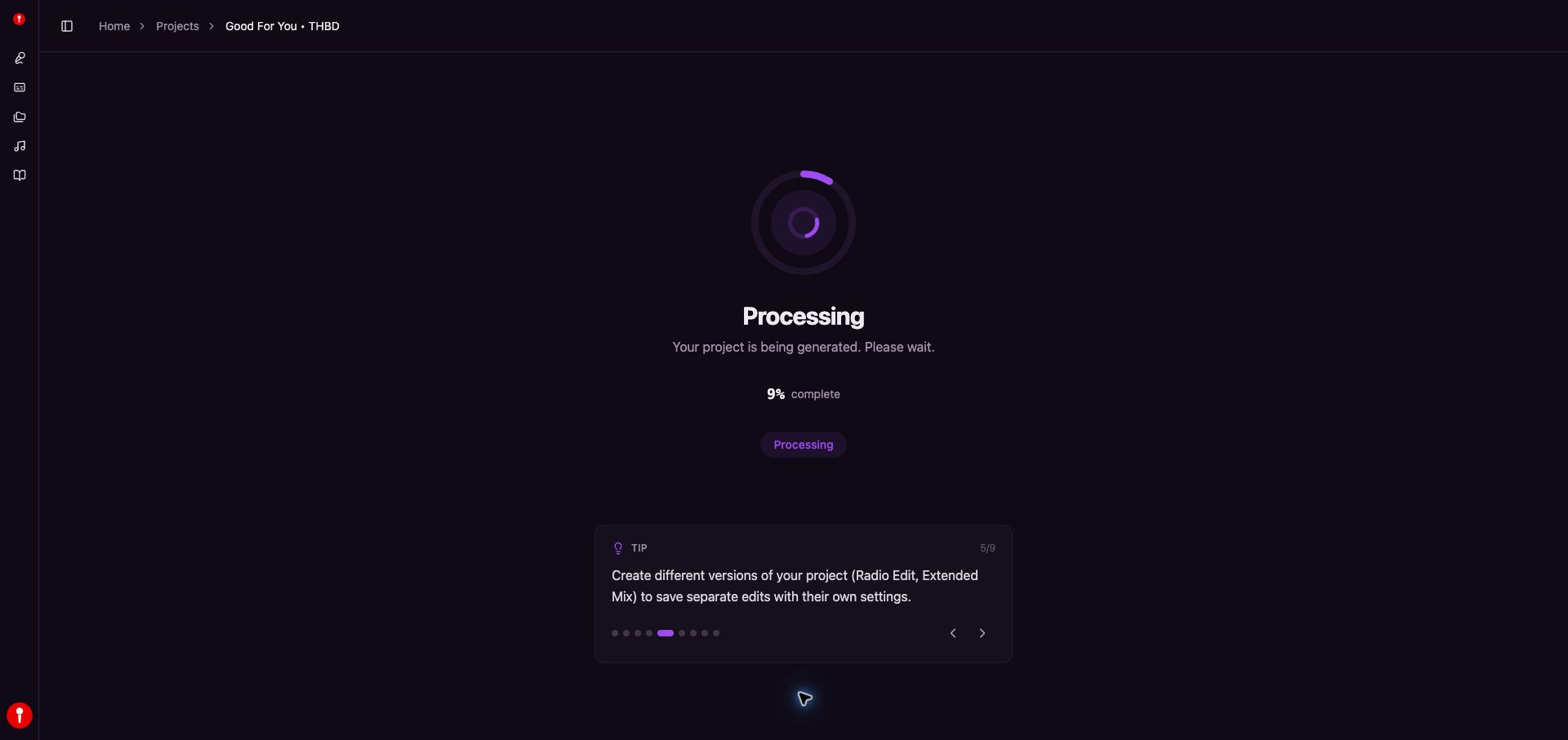 Youka Online project processing page