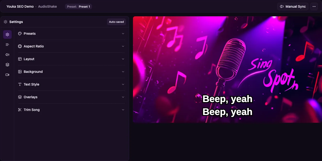Youka studio editor with karaoke preview